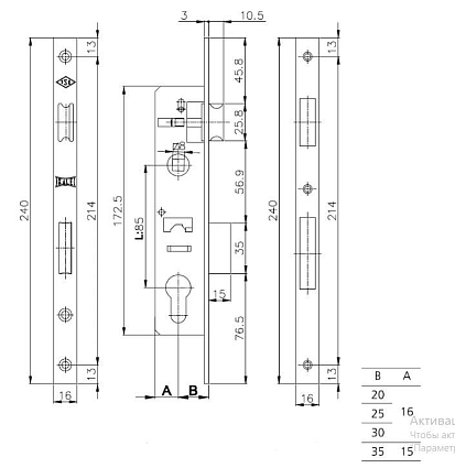 KALE 153/P 30mm W/B никель б/о, б/н, б/мех.секр м/о 85мм Замок врезной б/руч от интернет площадки Гурумарт