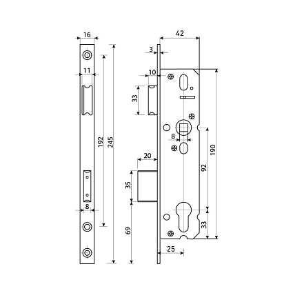 БУЛАТ ЗВ 4-1.25.92.16.08 нерж. сталь 25мм с/о, под ц/м, м/о 92мм Замок врезной б/руч   от интернет площадки Гурумарт