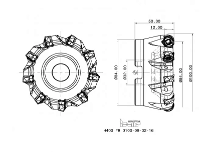картинка Фреза торцевая H400 FR D100-09-32-16 от магазина Гурумарт