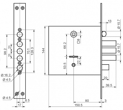 Замок врезной сувальдный с задвижкой и защёлкой Border (Бордер) ЗВ9-8 МКЗ/15, 5 кл. 77937 от интернет-площадки Гурумарт