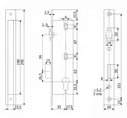 Гардиан PROFI 35.11Р.24 б/о без ц/м с/ролик.ЗЩ Замок врезной б/руч  от интернет площадки Гурумарт