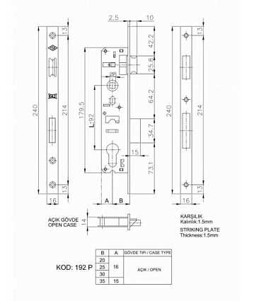 KALE 192/P 30mm W/B хром б/мех.секр м/о 92мм Замок врезной б/руч от интернет площадки Гурумарт