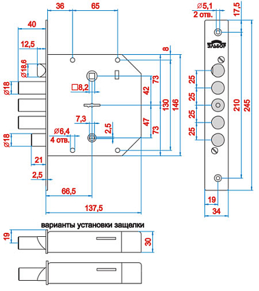 Замок врезной ЭЛЬБОР 1.06.41.5.1 [КЛ.6.11.08 НБ.Ч] ДЛИН.КЛ. ГРАНИТ ПРАВЫЙ ЗАДВ Б/О от интернет-площадки Гурумарт